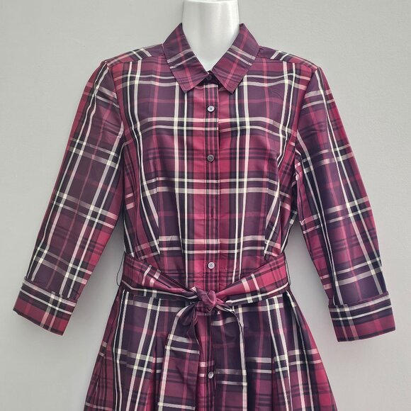 Talbots Red Plaid Long Sleeve Button Front Collared Shirt Dress Size 10 - Picture 6 of 14